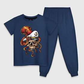 Детская пижама хлопок с принтом Осьминог в Санкт-Петербурге, 100% хлопок |  брюки и футболка прямого кроя, без карманов, на брюках мягкая резинка на поясе и по низу штанин
 | anchor | octopus | peaked cap | skull | осьминог | фуражка | череп | якорь