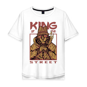Мужская футболка хлопок Oversize с принтом King of the street в Санкт-Петербурге, 100% хлопок | свободный крой, круглый ворот, “спинка” длиннее передней части | king | животные | звери | король | король улиц | кот | кошка | кошки | лев | природа | улица