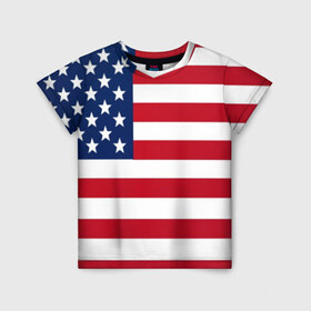 Детская футболка 3D с принтом USA в Санкт-Петербурге, 100% гипоаллергенный полиэфир | прямой крой, круглый вырез горловины, длина до линии бедер, чуть спущенное плечо, ткань немного тянется | usa | абстракция | америка | американский | герб | звезды | краска | символика сша | страны | сша | флаг | штаты