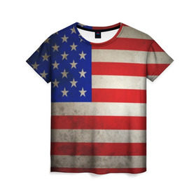 Женская футболка 3D с принтом Американский флаг в Санкт-Петербурге, 100% полиэфир ( синтетическое хлопкоподобное полотно) | прямой крой, круглый вырез горловины, длина до линии бедер | usa | абстракция | америка | американский | герб | звезды | краска | символика сша | страны | сша | флаг | штаты