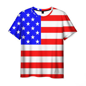 Мужская футболка 3D с принтом АМЕРИКАНСКИЙ ФЛАГ в Санкт-Петербурге, 100% полиэфир | прямой крой, круглый вырез горловины, длина до линии бедер | usa | абстракция | америка | американский | герб | звезды | краска | символика сша | страны | сша | флаг | штаты