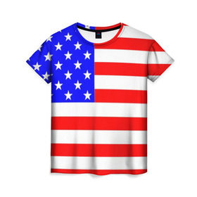 Женская футболка 3D с принтом АМЕРИКАНСКИЙ ФЛАГ в Санкт-Петербурге, 100% полиэфир ( синтетическое хлопкоподобное полотно) | прямой крой, круглый вырез горловины, длина до линии бедер | usa | абстракция | америка | американский | герб | звезды | краска | символика сша | страны | сша | флаг | штаты