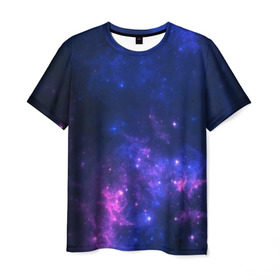 Мужская футболка 3D с принтом Неоновый космос в Санкт-Петербурге, 100% полиэфир | прямой крой, круглый вырез горловины, длина до линии бедер | galaxy | nebula | space | star | абстракция | вселенная | галактика | звезда | звезды | космический | планеты