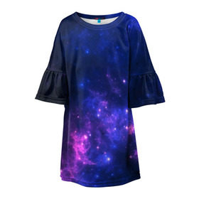 Детское платье 3D с принтом Неоновый космос в Санкт-Петербурге, 100% полиэстер | прямой силуэт, чуть расширенный к низу. Круглая горловина, на рукавах — воланы | galaxy | nebula | space | star | абстракция | вселенная | галактика | звезда | звезды | космический | планеты