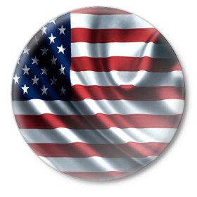 Значок с принтом Символика Америки в Санкт-Петербурге,  металл | круглая форма, металлическая застежка в виде булавки | Тематика изображения на принте: usa | абстракция | америка | американский | герб | звезды | краска | символика сша | страны | сша | флаг | штаты