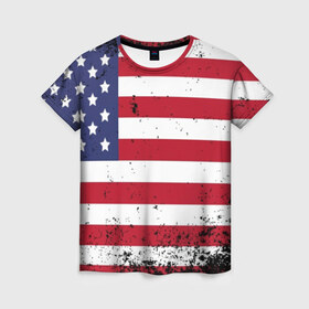 Женская футболка 3D с принтом США в Санкт-Петербурге, 100% полиэфир ( синтетическое хлопкоподобное полотно) | прямой крой, круглый вырез горловины, длина до линии бедер | usa | абстракция | америка | американский | герб | звезды | краска | символика сша | страны | сша | флаг | штаты
