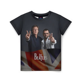 Детская футболка 3D с принтом The Beatles в Санкт-Петербурге, 100% гипоаллергенный полиэфир | прямой крой, круглый вырез горловины, длина до линии бедер, чуть спущенное плечо, ткань немного тянется | england | flag | group | music | rock | the beatles | битлз | группа | музыка