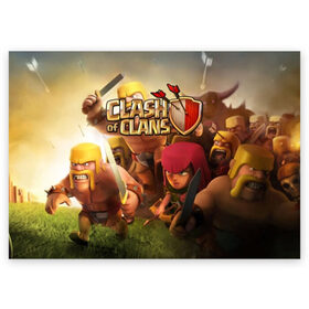 Поздравительная открытка с принтом Clash of Clans в Санкт-Петербурге, 100% бумага | плотность бумаги 280 г/м2, матовая, на обратной стороне линовка и место для марки
 | Тематика изображения на принте: base | clan wars | coc | hall | hog rider | royale | town | trap | база | гоблин | золото | клеш оф кленс | кок | крепость | кристаллы | трофей | эликсир