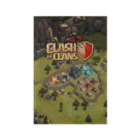 Обложка для паспорта матовая кожа с принтом Clash of Clans в Санкт-Петербурге, натуральная матовая кожа | размер 19,3 х 13,7 см; прозрачные пластиковые крепления | base | clan wars | coc | hall | hog rider | royale | town | trap | база | гоблин | золото | клеш оф кленс | кок | крепость | кристаллы | трофей | эликсир