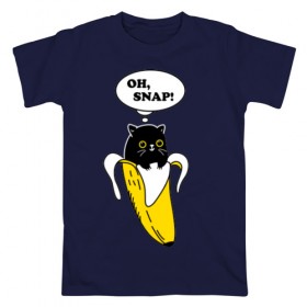 Мужская футболка хлопок с принтом Oh, snap! в Санкт-Петербурге, 100% хлопок | прямой крой, круглый вырез горловины, длина до линии бедер, слегка спущенное плечо. | Тематика изображения на принте: banana | cat | kitten | банан | кот | котенок | кошка