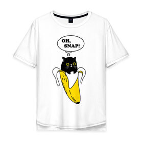 Мужская футболка хлопок Oversize с принтом Oh, snap! в Санкт-Петербурге, 100% хлопок | свободный крой, круглый ворот, “спинка” длиннее передней части | Тематика изображения на принте: banana | cat | kitten | банан | кот | котенок | кошка