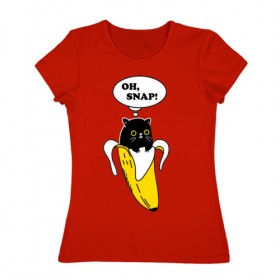 Женская футболка хлопок с принтом Oh, snap! в Санкт-Петербурге, 100% хлопок | прямой крой, круглый вырез горловины, длина до линии бедер, слегка спущенное плечо | banana | cat | kitten | банан | кот | котенок | кошка