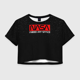 Женская футболка Cropp-top с принтом NASA (НА СПИНЕ) в Санкт-Петербурге, 100% полиэстер | круглая горловина, длина футболки до линии талии, рукава с отворотами | galaxy | nasa | space | space company | star | астрономия | галактика | звезды | космическая компания | космос | наса