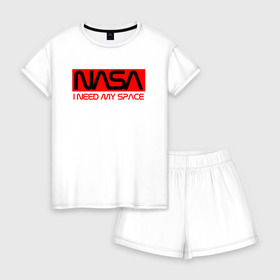 Женская пижама с шортиками хлопок с принтом NASA (НА СПИНЕ) в Санкт-Петербурге, 100% хлопок | футболка прямого кроя, шорты свободные с широкой мягкой резинкой | flag | galaxy | nasa | space | space company | star | usa | астрономия | галактика | звезды | космическая компания | космос | наса | сша | флаг
