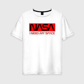 Женская футболка хлопок Oversize с принтом NASA (НА СПИНЕ) в Санкт-Петербурге, 100% хлопок | свободный крой, круглый ворот, спущенный рукав, длина до линии бедер
 | flag | galaxy | nasa | space | space company | star | usa | астрономия | галактика | звезды | космическая компания | космос | наса | сша | флаг
