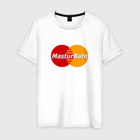 Мужская футболка хлопок с принтом MasturBate в Санкт-Петербурге, 100% хлопок | прямой крой, круглый вырез горловины, длина до линии бедер, слегка спущенное плечо. | Тематика изображения на принте: mastercard | принт | принт на футболке | футболка с принтом