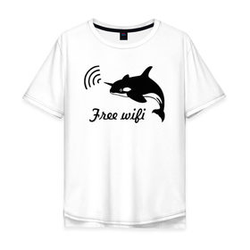 Мужская футболка хлопок Oversize с принтом Free wifi в Санкт-Петербурге, 100% хлопок | свободный крой, круглый ворот, “спинка” длиннее передней части | free wifi | wifi | бесплатный вайфай | беспроводной доступ | вай фай | интернет | касатка | общение