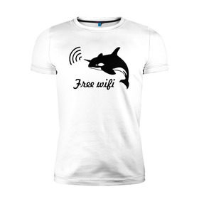 Мужская футболка премиум с принтом Free wifi в Санкт-Петербурге, 92% хлопок, 8% лайкра | приталенный силуэт, круглый вырез ворота, длина до линии бедра, короткий рукав | free wifi | wifi | бесплатный вайфай | беспроводной доступ | вай фай | интернет | касатка | общение