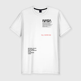 Мужская футболка премиум с принтом NASA в Санкт-Петербурге, 92% хлопок, 8% лайкра | приталенный силуэт, круглый вырез ворота, длина до линии бедра, короткий рукав | galaxy | nasa | space | space company | star | астрономия | галактика | звезды | космическая компания | космос | наса