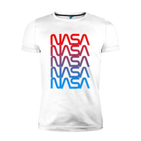 Мужская футболка премиум с принтом NASA в Санкт-Петербурге, 92% хлопок, 8% лайкра | приталенный силуэт, круглый вырез ворота, длина до линии бедра, короткий рукав | galaxy | nasa | space | space company | star | астрономия | галактика | звезды | космическая компания | космос | наса