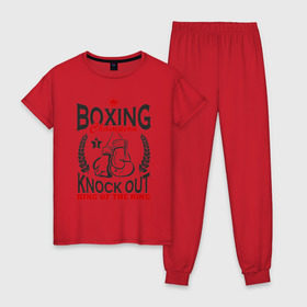 Женская пижама хлопок с принтом Boxing Champion в Санкт-Петербурге, 100% хлопок | брюки и футболка прямого кроя, без карманов, на брюках мягкая резинка на поясе и по низу штанин | 