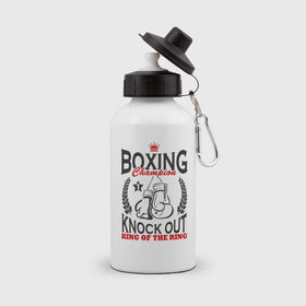 Бутылка спортивная с принтом Boxing Champion в Санкт-Петербурге, металл | емкость — 500 мл, в комплекте две пластиковые крышки и карабин для крепления | 