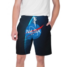 Мужские шорты 3D с принтом NASA в Санкт-Петербурге,  полиэстер 100% | прямой крой, два кармана без застежек по бокам. Мягкая трикотажная резинка на поясе, внутри которой широкие завязки. Длина чуть выше колен | 