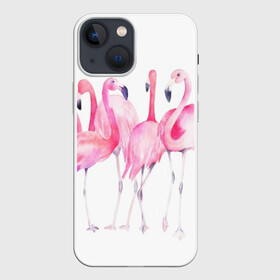 Чехол для iPhone 13 mini с принтом Фламинго в Санкт-Петербурге,  |  | art | birds | flamingo | flock | illustration | pink | summer | watercolor | акварель | иллюстрация | искусство | лето | птицы | розовый | стая | фламинго
