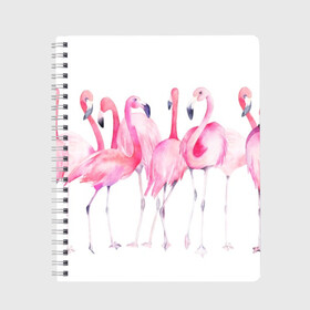 Тетрадь с принтом Фламинго в Санкт-Петербурге, 100% бумага | 48 листов, плотность листов — 60 г/м2, плотность картонной обложки — 250 г/м2. Листы скреплены сбоку удобной пружинной спиралью. Уголки страниц и обложки скругленные. Цвет линий — светло-серый
 | art | birds | flamingo | flock | illustration | pink | summer | watercolor | акварель | иллюстрация | искусство | лето | птицы | розовый | стая | фламинго