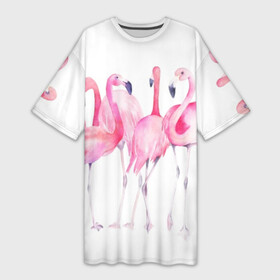 Платье-футболка 3D с принтом Фламинго в Санкт-Петербурге,  |  | art | birds | flamingo | flock | illustration | pink | summer | watercolor | акварель | иллюстрация | искусство | лето | птицы | розовый | стая | фламинго