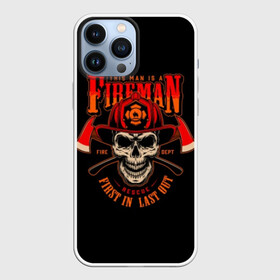 Чехол для iPhone 13 Pro Max с принтом Пожарный в Санкт-Петербурге,  |  | axes | crossed | emblem | fire | fireman | helmet | red | retro | skull | vintage | каска | красные | огонь | пожарный | рэтро | скрещенные | старинная | топоры | череп | эмблема