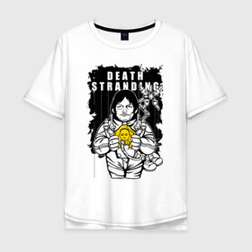 Мужская футболка хлопок Oversize с принтом DEATH STRANDING в Санкт-Петербурге, 100% хлопок | свободный крой, круглый ворот, “спинка” длиннее передней части | bridges | death stranding | fragile express | games | kojima | kojima productions | logo | ludens | игры | кодзима | лого | люденс