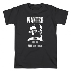 Мужская футболка хлопок с принтом Wanted Bo в Санкт-Петербурге, 100% хлопок | прямой крой, круглый вырез горловины, длина до линии бедер, слегка спущенное плечо. | 