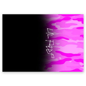 Поздравительная открытка с принтом LIL PEEP в Санкт-Петербурге, 100% бумага | плотность бумаги 280 г/м2, матовая, на обратной стороне линовка и место для марки
 | Тематика изображения на принте: camo | lil peep | lil prince | logo | military | music | pink | rap | зарубежная музыка | зарубежные | камуфляж | лил пип | лого | маленький принц | милитари | музыка | реп | розовый