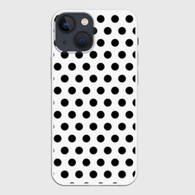 Чехол для iPhone 13 mini с принтом Черный горошек в Санкт-Петербурге,  |  | белый | горошек | круги | кружки | текстура | черный горох | черный горошек | шарики