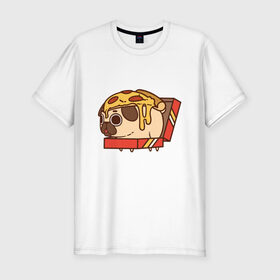 Мужская футболка премиум с принтом Pizza Dog в Санкт-Петербурге, 92% хлопок, 8% лайкра | приталенный силуэт, круглый вырез ворота, длина до линии бедра, короткий рукав | amimals | cook | dog | doggy | food | pizza | woof | боксер | бульдог | бультерьер | волк | гав | доберман | дог | долматинец | друг | еда | животные | йорк | кок | мопс | овчарка | пёс | песик | питомец | пицца | повар | пудель