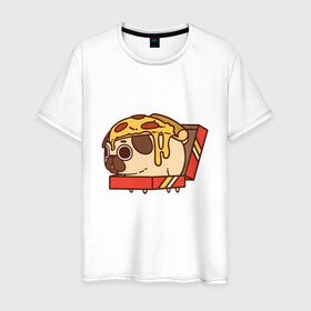 Мужская футболка хлопок с принтом Pizza Dog в Санкт-Петербурге, 100% хлопок | прямой крой, круглый вырез горловины, длина до линии бедер, слегка спущенное плечо. | Тематика изображения на принте: amimals | cook | dog | doggy | food | pizza | woof | боксер | бульдог | бультерьер | волк | гав | доберман | дог | долматинец | друг | еда | животные | йорк | кок | мопс | овчарка | пёс | песик | питомец | пицца | повар | пудель