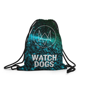 Рюкзак-мешок 3D с принтом WATCH DOGS в Санкт-Петербурге, 100% полиэстер | плотность ткани — 200 г/м2, размер — 35 х 45 см; лямки — толстые шнурки, застежка на шнуровке, без карманов и подкладки | action | ct os | ded sec | fox | gamer | glitch | hacker | player | watch dogs | watch dogs 2 | глитч | знак лиса | игра | компьютерная игра | хакер