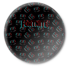 Значок с принтом FORTNITE x MARSHMELLO в Санкт-Петербурге,  металл | круглая форма, металлическая застежка в виде булавки | dj | fortnite | glitch | marshmello | usa | америка | глитч | клубная музыка | маршмелло | музыка | музыкант | фортнайт