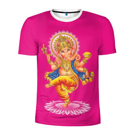 Мужская футболка 3D спортивная с принтом Ганеша в Санкт-Петербурге, 100% полиэстер с улучшенными характеристиками | приталенный силуэт, круглая горловина, широкие плечи, сужается к линии бедра | character | deity | elephant | four | ganesh | god | gold | hands | head | hinduism | jewel | jewels | lord | ornament | pattern | well being | wisdom | благополучие | бог | божество | владыка | ганеша | голова | драгоценности | золото | индуизм | мудрост