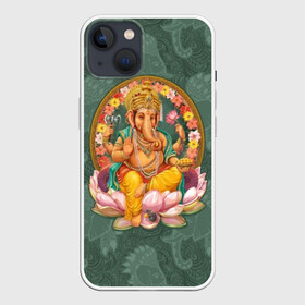 Чехол для iPhone 13 с принтом Ганеша в Санкт-Петербурге,  |  | ax | beads | character | elephant | god | gold | hands | head | holiday | jewels | lilies | lord | mouse | ornament | pattern | благополучие | бог | божество | бусы | владыка | ганеша | голова | драгоценности | золото | индуизм | лилии | много | мудрость 