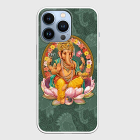 Чехол для iPhone 13 Pro с принтом Ганеша в Санкт-Петербурге,  |  | ax | beads | character | elephant | god | gold | hands | head | holiday | jewels | lilies | lord | mouse | ornament | pattern | благополучие | бог | божество | бусы | владыка | ганеша | голова | драгоценности | золото | индуизм | лилии | много | мудрость 