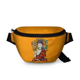 Поясная сумка 3D с принтом Happy Buddha Purnima в Санкт-Петербурге, 100% полиэстер | плотная ткань, ремень с регулируемой длиной, внутри несколько карманов для мелочей, основное отделение и карман с обратной стороны сумки застегиваются на молнию | Тематика изображения на принте: buddha | golden | happy | indian | kesa | lotus | monk | orange | ornament | pattern | pose | religion | shakyamuni | spiritual | te | будда | буддизм | духовный | золотой | индийский | кашая | кэса | лотос | оранжевый | орнамент | основатель | по