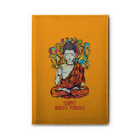 Обложка для автодокументов с принтом Happy Buddha Purnima в Санкт-Петербурге, натуральная кожа |  размер 19,9*13 см; внутри 4 больших “конверта” для документов и один маленький отдел — туда идеально встанут права | buddha | golden | happy | indian | kesa | lotus | monk | orange | ornament | pattern | pose | religion | shakyamuni | spiritual | te | будда | буддизм | духовный | золотой | индийский | кашая | кэса | лотос | оранжевый | орнамент | основатель | по