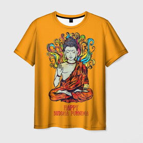 Мужская футболка 3D с принтом Happy Buddha Purnima в Санкт-Петербурге, 100% полиэфир | прямой крой, круглый вырез горловины, длина до линии бедер | Тематика изображения на принте: buddha | golden | happy | indian | kesa | lotus | monk | orange | ornament | pattern | pose | religion | shakyamuni | spiritual | te | будда | буддизм | духовный | золотой | индийский | кашая | кэса | лотос | оранжевый | орнамент | основатель | по
