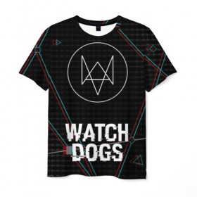 Мужская футболка 3D с принтом WATCH DOGS в Санкт-Петербурге, 100% полиэфир | прямой крой, круглый вырез горловины, длина до линии бедер | action | ct os | ded sec | fox | gamer | glitch | hacker | player | watch dogs | watch dogs 2 | глитч | знак лиса | игра | компьютерная игра | хакер