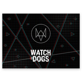 Поздравительная открытка с принтом WATCH DOGS в Санкт-Петербурге, 100% бумага | плотность бумаги 280 г/м2, матовая, на обратной стороне линовка и место для марки
 | Тематика изображения на принте: action | ct os | ded sec | fox | gamer | glitch | hacker | player | watch dogs | watch dogs 2 | глитч | знак лиса | игра | компьютерная игра | хакер