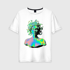 Женская футболка хлопок Oversize с принтом Gorgon Medusa в Санкт-Петербурге, 100% хлопок | свободный крой, круглый ворот, спущенный рукав, длина до линии бедер
 | gorgon medusa | бог | богиня | горгона медуза | змеи | змея | камень | необычно | статуя