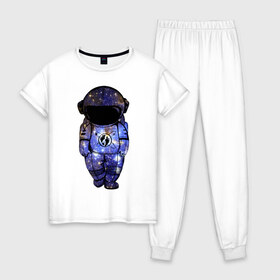 Женская пижама хлопок с принтом космос в Санкт-Петербурге, 100% хлопок | брюки и футболка прямого кроя, без карманов, на брюках мягкая резинка на поясе и по низу штанин | астрономия | вселенная | галактика | графика | звезды | инопланетяне | космос | нло