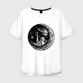 Мужская футболка хлопок Oversize с принтом космос в Санкт-Петербурге, 100% хлопок | свободный крой, круглый ворот, “спинка” длиннее передней части | астрономия | вселенная | галактика | графика | звезды | инопланетяне | космос | луна | нло